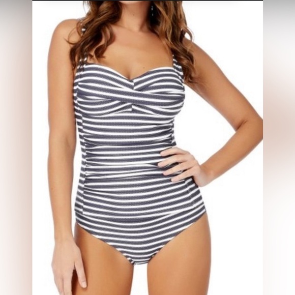 Niptuck Blue and White Striped One Piece Swimsuit - Picture 1 of 7